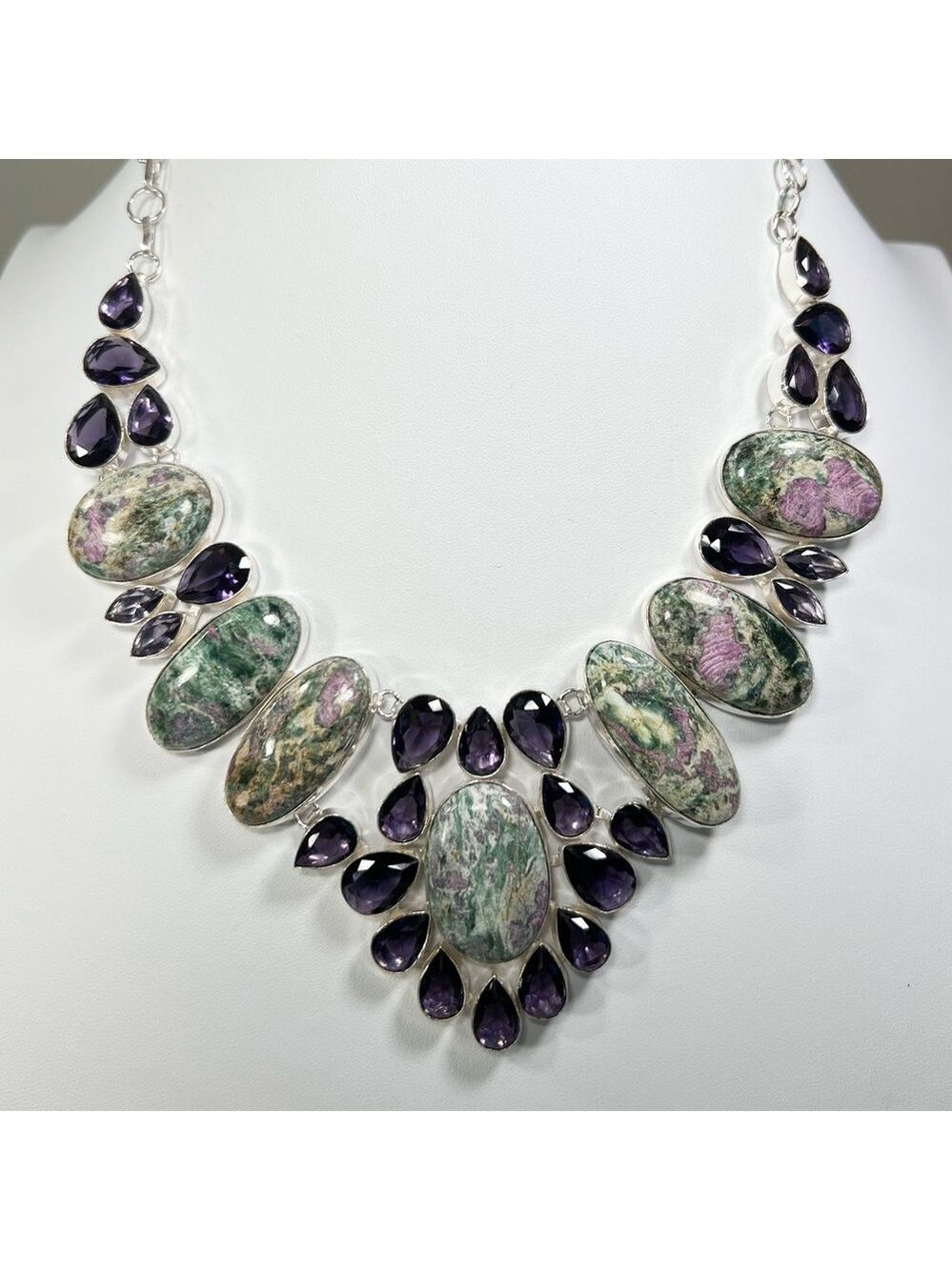 Ruby Zoisite Amethyst 925 Large Gemstone Necklace ONLY